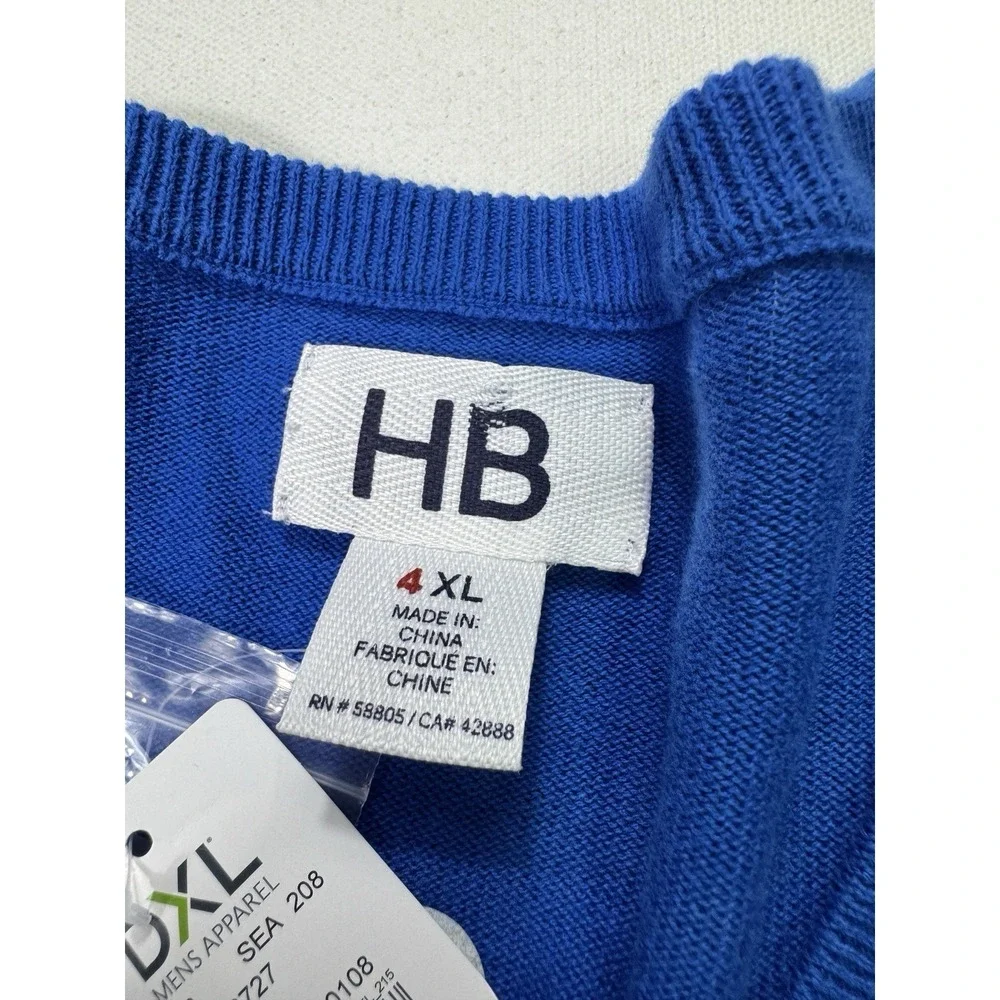 Harbor Bay Men's 4XL Blue Cotton V-Neck Sweater NWT Classic Modern Casual City